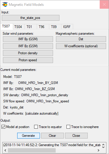 Geomagnetic Field Models panel