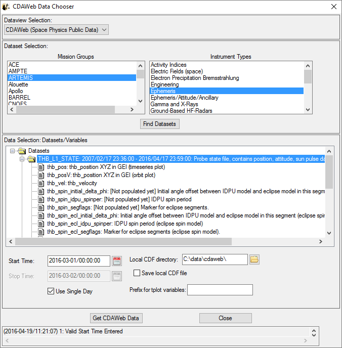 Load Data using CDAWeb Window